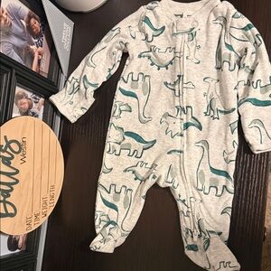 Carter's Gray Footed One-Piece with Teal Dinosaur Print
